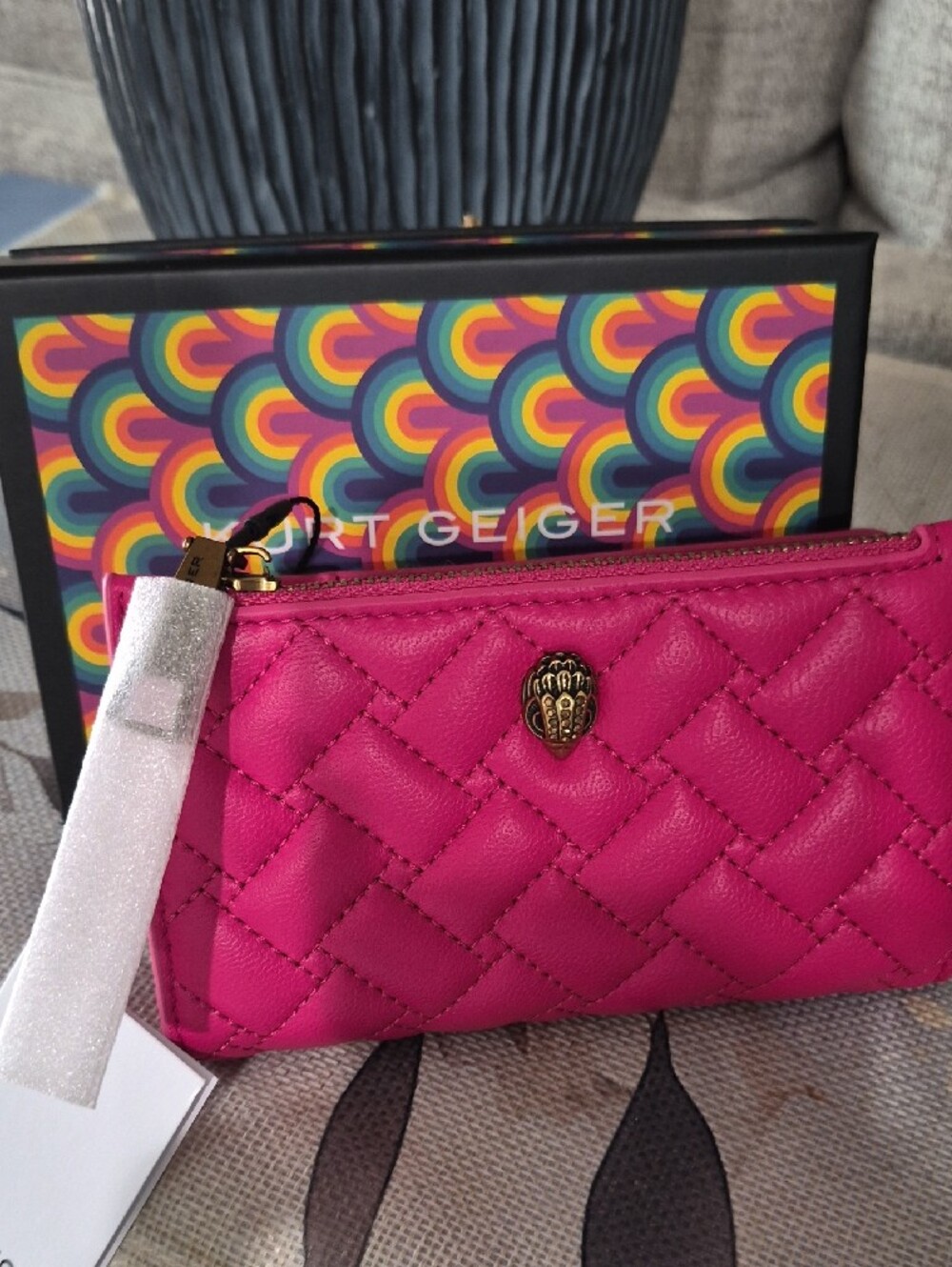 Kurt Geiger Wallet Fuchsia Quilted Leather Zip